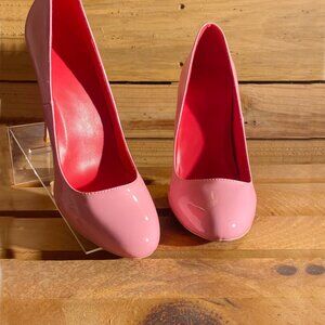 Baby Pink Round Toe Patent Pumps
